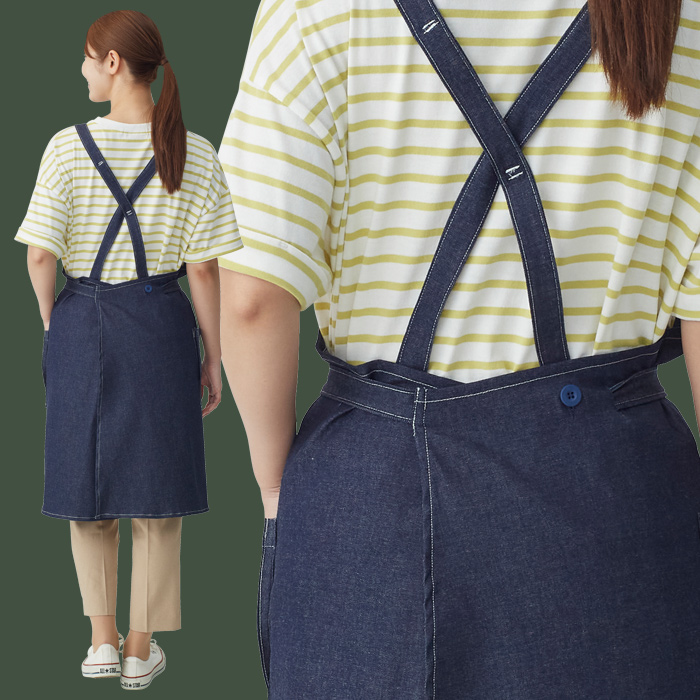 【飲食店販売店制服】後ろ姿キレイ デニムタスキエプロン【女性用】ストレッチデニム モデル