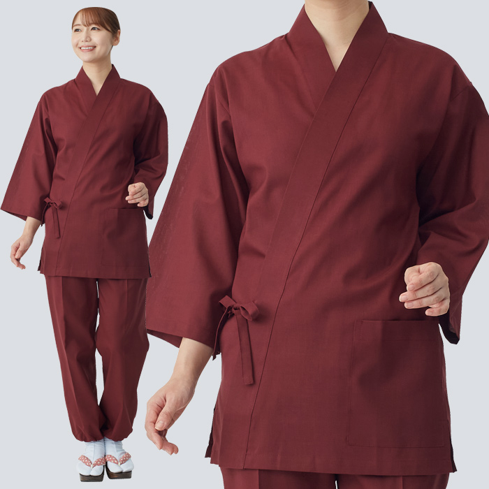 【飲食店販売店制服】さらっと清涼シャリ感 和ジンベイ上衣【兼用】日本製 汗をかく夏場でも通気性・抗菌防臭効果で快適 モデル