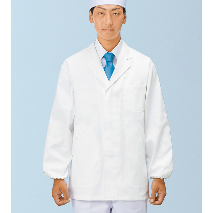 【男性用】衿付き・長袖　調理白衣　綿100%(カツラギ)　S～5L　スペック