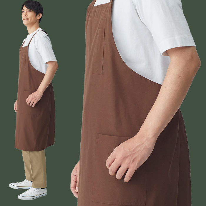 【飲食店販売店制服】H形エプロン6色(丈90cm大きめサイズ) 純国産で軽くて疲れない 綿ポリ撥水制電機能付 モデル