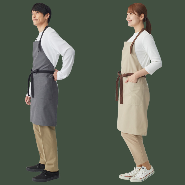 【飲食店販売店制服】バイカラー首掛けエプロン4色 純国産で軽くて疲れない 綿ポリ撥水制電機能付 モデル