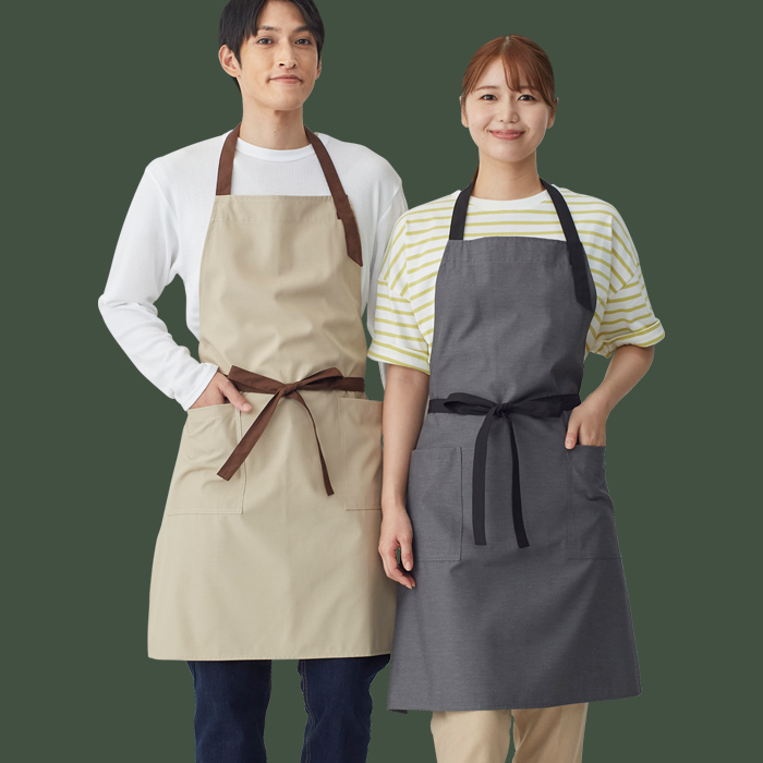 【飲食店販売店制服】バイカラー首掛けエプロン4色 純国産で軽くて疲れない 綿ポリ撥水制電機能付 モデル