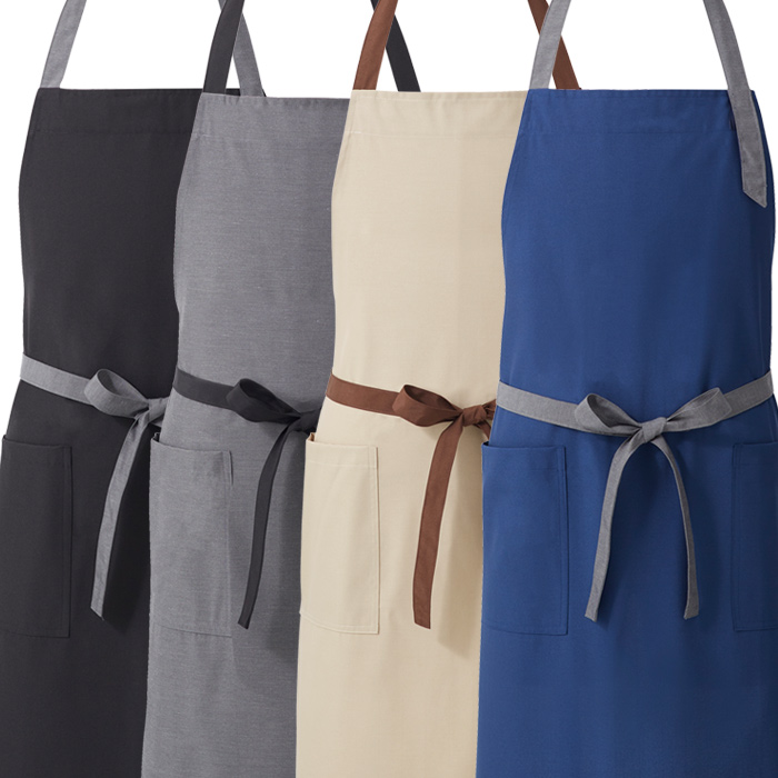 【飲食店販売店制服】バイカラー首掛けエプロン4色 純国産で軽くて疲れない 綿ポリ撥水制電機能付 スペック