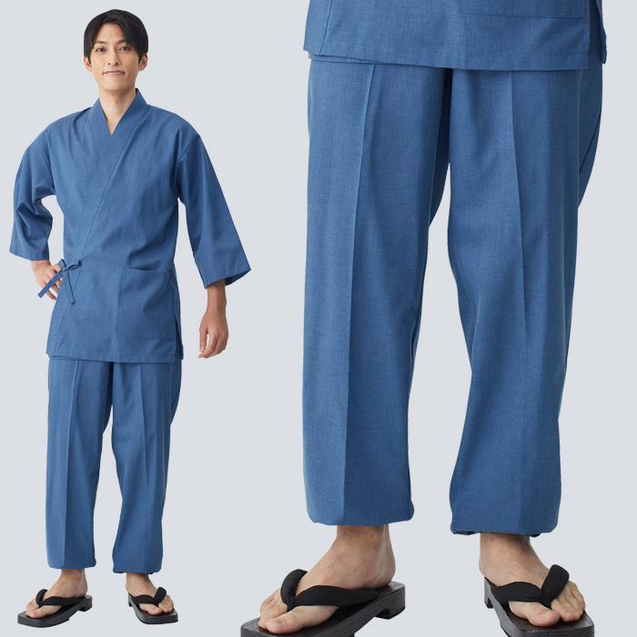 【飲食店販売店制服】さらっと清涼シャリ感 和ジンベイパンツ【兼用】日本製 汗をかく夏場でも通気性・抗菌防臭効果で快適 モデル