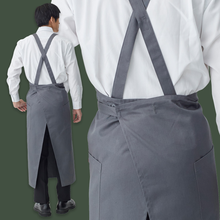 【飲食店販売店制服】膝もお尻も隠れる ロング丈タスキエプロン5色 日本製 綿ポリ撥水制電機能付 モデル