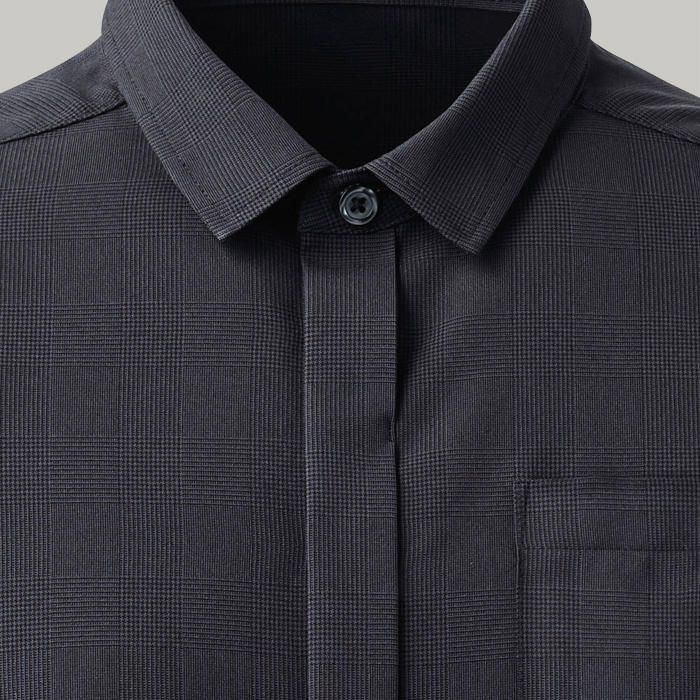 【ホテル・受付・接客制服】グレンチェック柄レギュラーカラーシャツ2色【兼用】1枚着でもインナー使いでも スペック