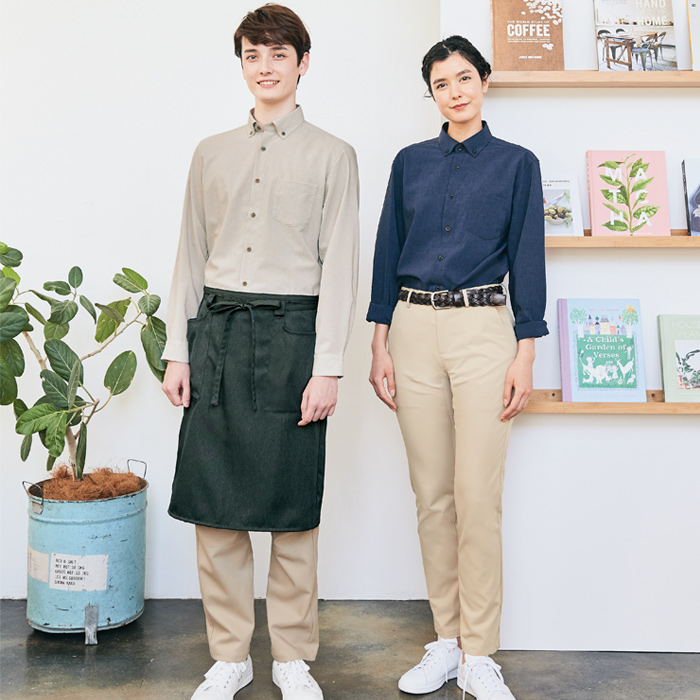 【麻のような表情　ナチュラルな長袖ボタンダウンシャツ3色【兼用】　説明画像