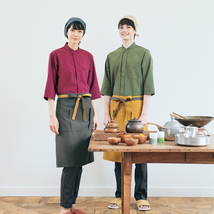 【飲食店販売店制服】オリエンタル東洋的雰囲気七分袖調理シャツ(抗菌)　さらっと肌ざわり【男女兼用】　説明画像