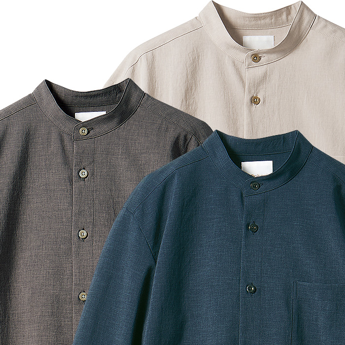 飲食店販売店制服　オニベジ野菜や植物から染めた色　スタンドカラー長袖シャツ【兼用】　スペック