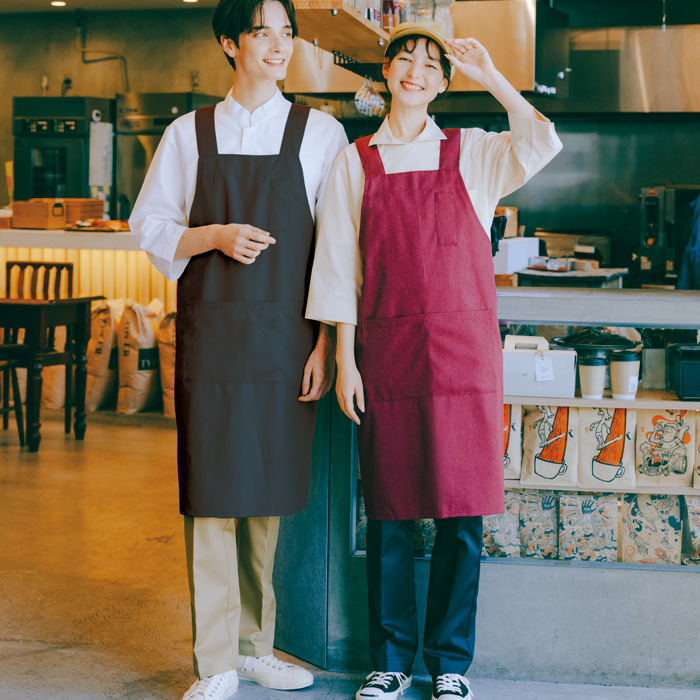 飲食店販売店制服　環境にも人の目にも優しい　野菜や植物から染めた色　H型エプロン【6色】　スペック