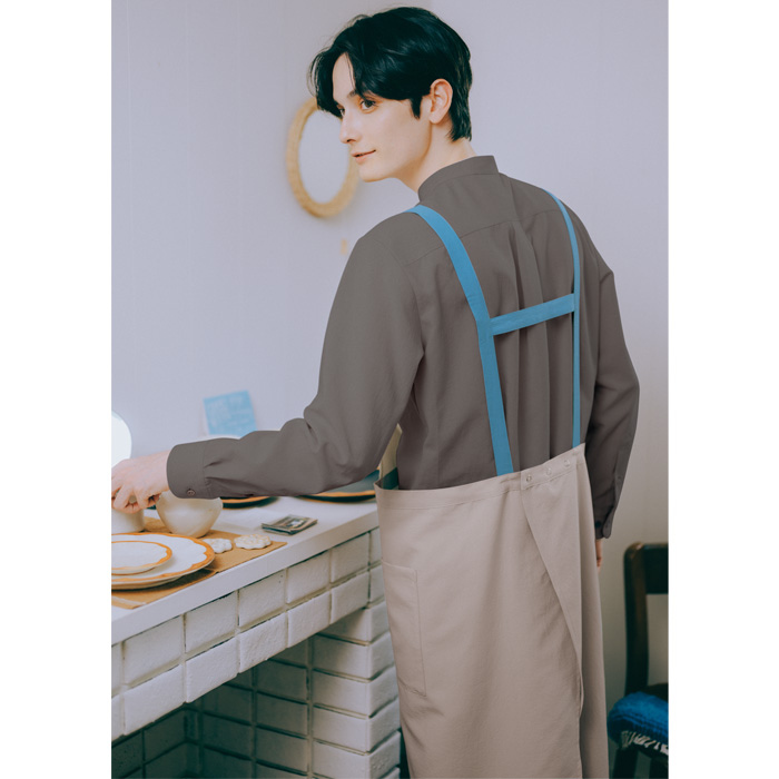 飲食店販売店制服　野菜や植物から染めた色　肩ひも配色H型エプロン【6色】　スペック