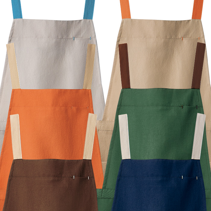 飲食店販売店制服　野菜や植物から染めた色　肩ひも配色H型エプロン【6色】　スペック
