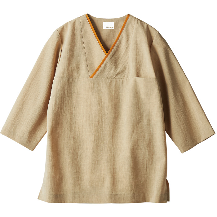 【飲食店販売店制服】落ち着いた風合いの七分袖和シャツ(抗菌)　さらっとした肌ざわり【男女兼用】　説明画像
