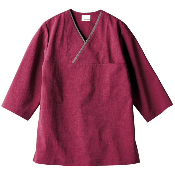 【飲食店販売店制服】落ち着いた風合いの七分袖和シャツ(抗菌)　さらっとした肌ざわり【男女兼用】　説明画像