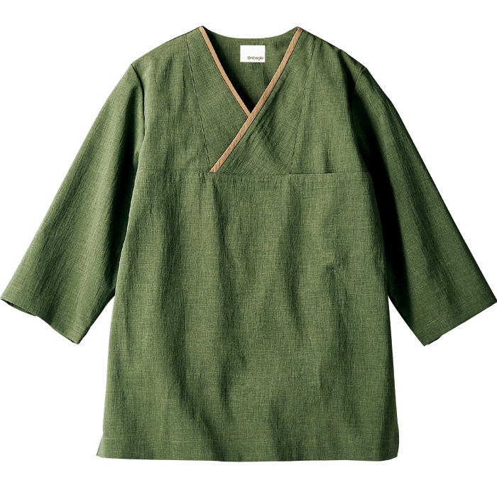 【飲食店販売店制服】落ち着いた風合いの七分袖和シャツ(抗菌)　さらっとした肌ざわり【男女兼用】　説明画像