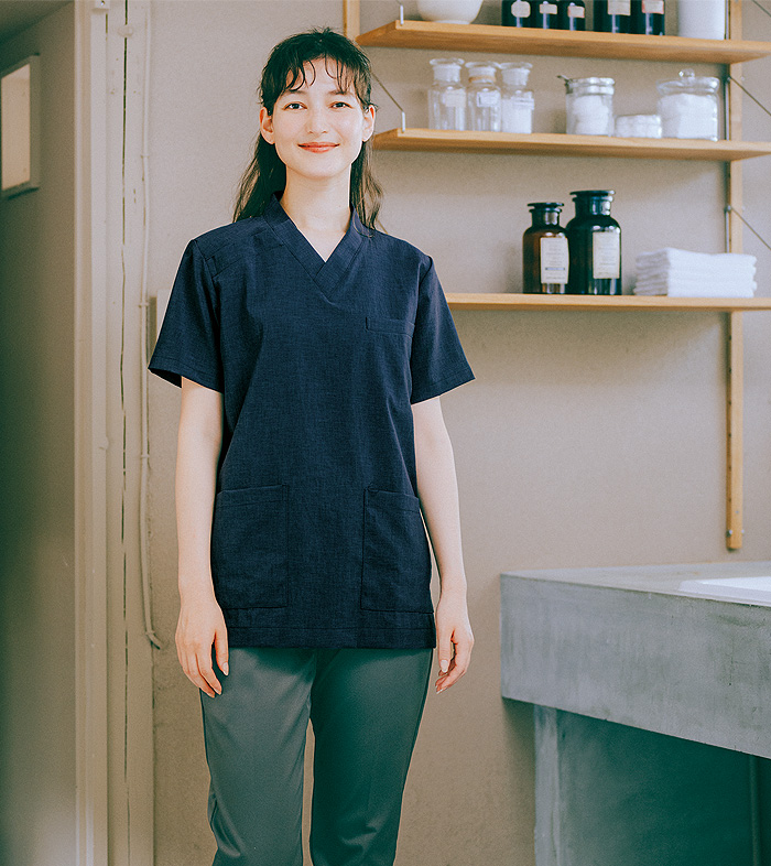 オニベジ野菜や植物から染めた色　半袖スクラブ5色【兼用】　スペック