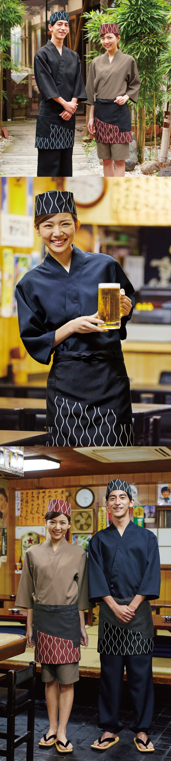 作務衣[男女兼用]　防脱色　高通気　和食店、旅館、居酒屋などにおすすめ　 モデル着用例