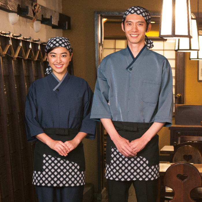 和風シャツ[男女兼用]　　和食店、寿司屋、割烹などにおすすめ 藍　和風コート　SBLU1705　スペック