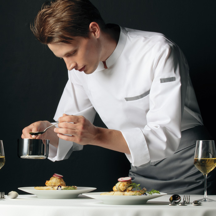 【【飲食店販売店制服】軽い、涼しい、ずっとキレイ。長袖コックコート【兼用】暑さ対策　スペック