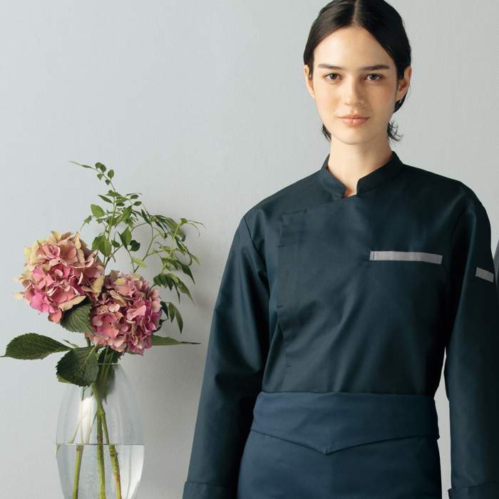 【【飲食店販売店制服】軽い、涼しい、ずっとキレイ。長袖コックコート【兼用】暑さ対策　スペック