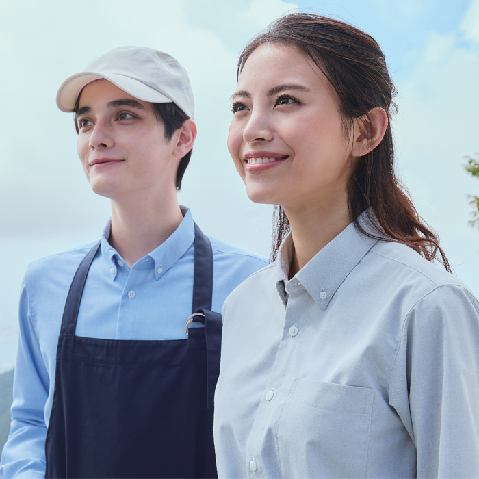 汗染み目立たない7分袖シャツ【男女兼用】2色　水場の作業も快適!　モデル"