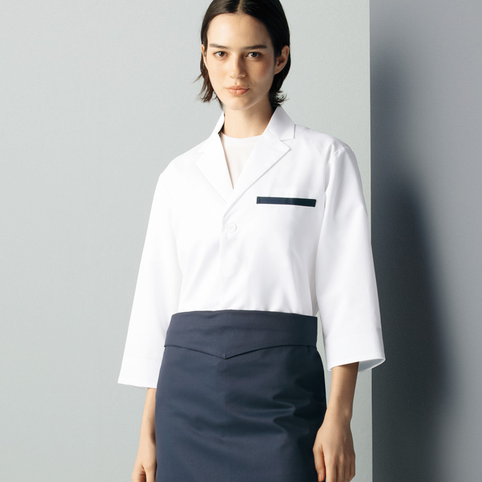 【飲食店販売店制服】軽い、涼しい、ずっとキレイ。7分袖調理白衣【兼用】暑さ対策　スペック
