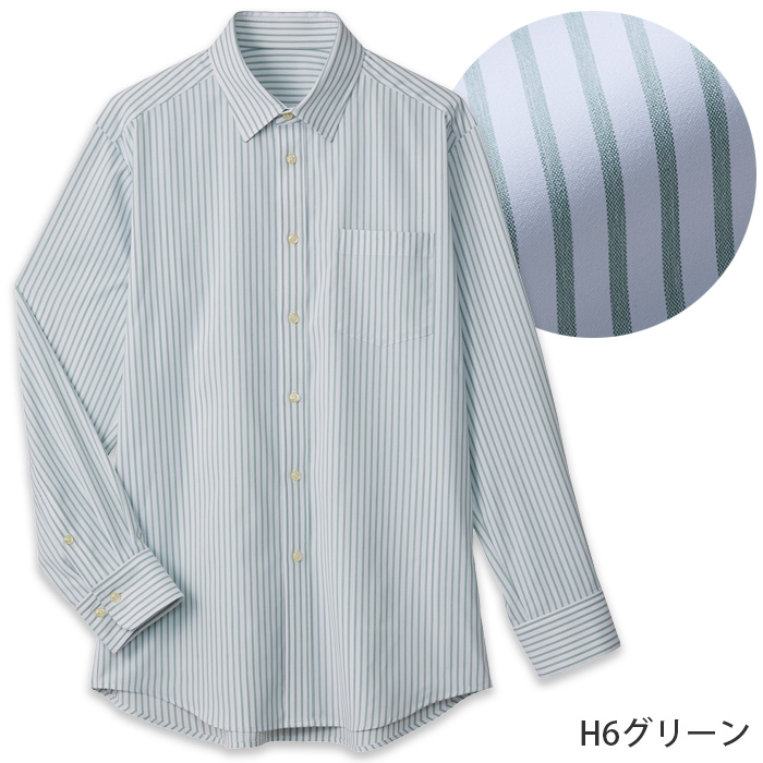 ストライプ長袖シャツ【兼用】軽くてなめらかストレッチ シワになりにくい　色