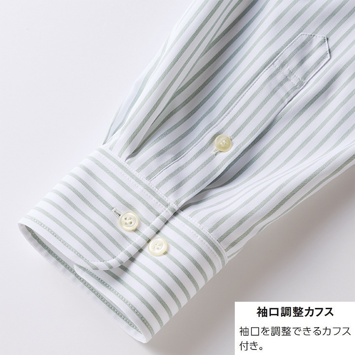ストライプ長袖シャツ【兼用】軽くてなめらかストレッチ シワになりにくい　スペック