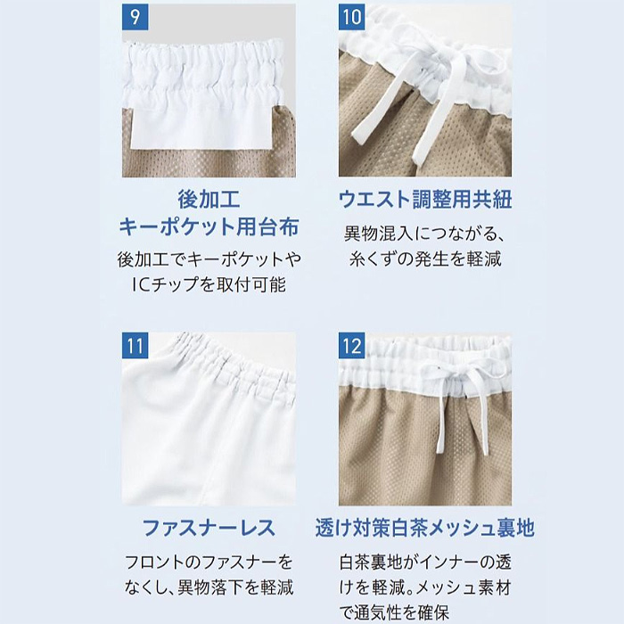 【食品工場制服衛生服】高温作業向け　涼しいホッピングパンツ【兼用】視認性が高いカラー展開　スペック