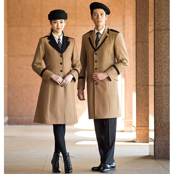 飲食店・サービス制服 　高級接客メンズコート　ホテルドアマンや外での接客に　ウールコート2色　モデル着用例