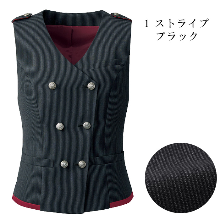 飲食店・サービス制服 　高級接客レディースベスト(ブラックストライプ)　男女で揃えて使える　カラー展開