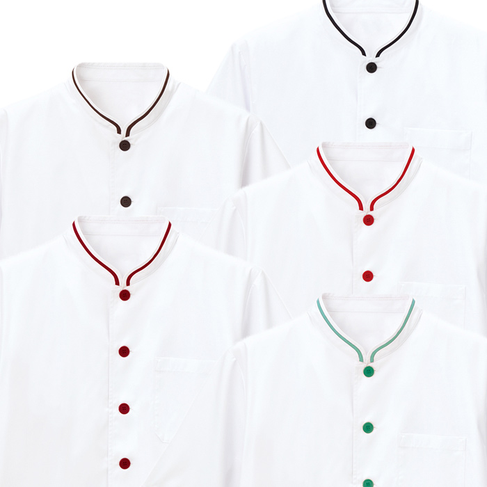 【飲食店販売店制服】 涼しい接触冷感 半袖コックコート5色【兼用】鮮やかなカラバリ　スペック