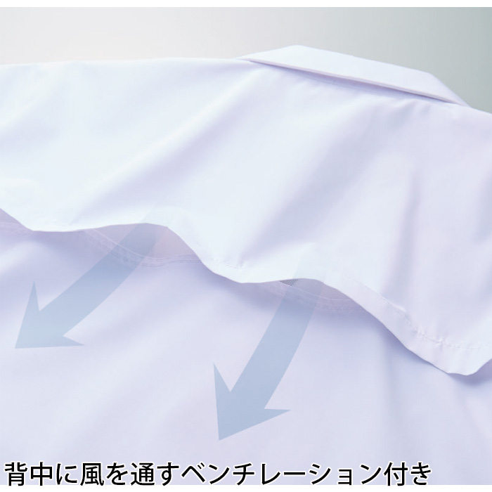 【飲食店販売店制服】エリ付き半袖調理白衣【兼用】涼しい・体毛落下防止ネット付 スペック