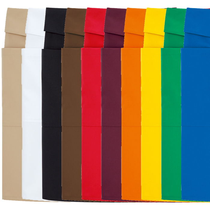 腰ひも隠れてスッキリ　腰下ミドルエプロン【10色】撥水、軽くて丈夫な綿混素材　スペック