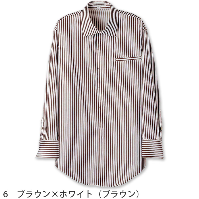 飲食店販売店制服　シャツ【男性用】3色　2つボタンの爽やかなストライプシャツ　先染めストライプ　色