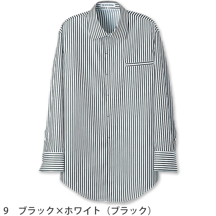 飲食店販売店制服　シャツ【男性用】3色　2つボタンの爽やかなストライプシャツ　先染めストライプ　色