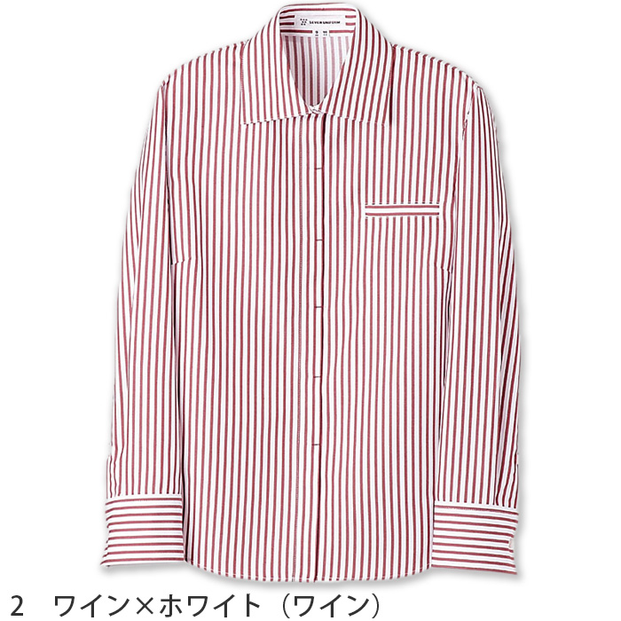 飲食店販売店制服　シャツ【女性用】3色　2つボタンの爽やかなストライプシャツ　先染めストライプ　色