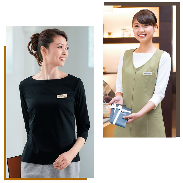 [受付案内・事務制服]七分袖ボートネックカットソー ストレッチ素材 モデル